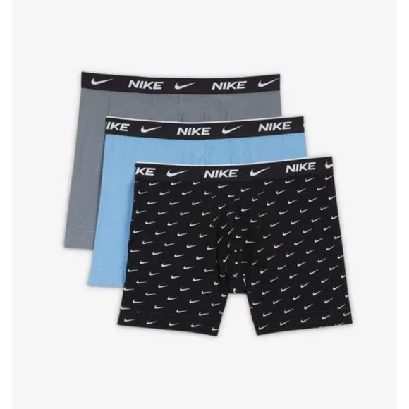 NIKE 3 Pack Black Gray Blue Everyday Cotton Stretch Boxer Brief SMALL NWT - Picture 2 of 2